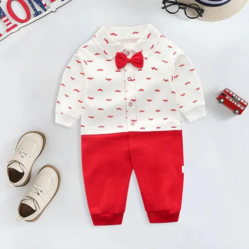 Vista 2 de iQKA Toddler Baby Bodysuits Suits Photoshoot Stripes Formal Vests Button Closure Solid Pants Autumn Winter Sets