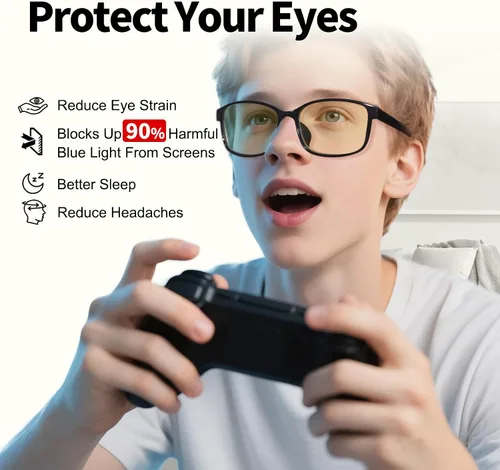 Vista 2 de Lentes de bloqueo de luz azul, lentes de filtro de luz azul de visión HD, antifatiga ocular para jugadores y trabajadores de oficina, experimenta