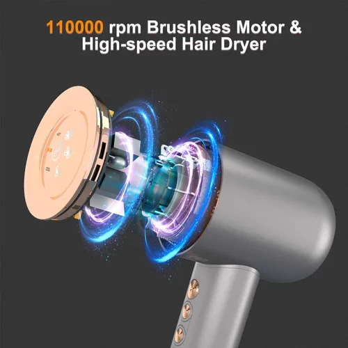 Vista 8 de Secador de pelo – 110000 RPM de alta velocidad sin escobillas motor negativo secador de soplado iónico negativo para secado rápido, secador de pelo
