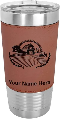 Vista 11 de LaserGram Vaso aislado al vacío de 20 onzas, granja, grabado personalizado incluido (piel sintética, estilo béisbol)