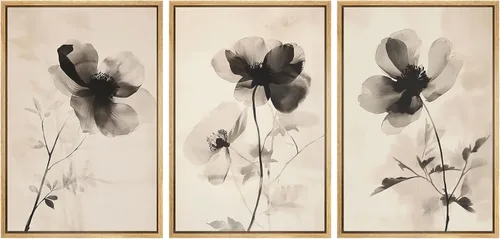 Vista 36 de SIGNWIN Lienzo enmarcado para pared, juego de arte de collage de hojas transparentes en blanco y negro, ilustraciones de naturaleza silvestre, arte
