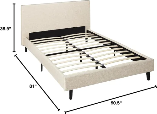 Vista 2 de Modway Anya - Cama de plataforma tapizada beige con soporte de listones de madera