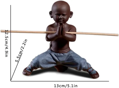 Vista 2 de DIYOMR Figuras de monje chino de Kung Fu Shaolin, manualidades, adornos, escultura de cerámica de Kung Fu para decoración del hogar, escritorio Azul
