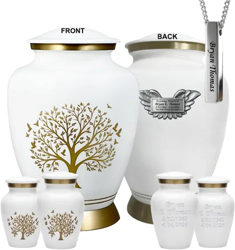 Vista 8 de AmericUrn Blue Tree of Life Urnas de Cremación Personalizadas con Grabado Personalizado para Cenizas Humanas – Conjunto Memorial para Adultos