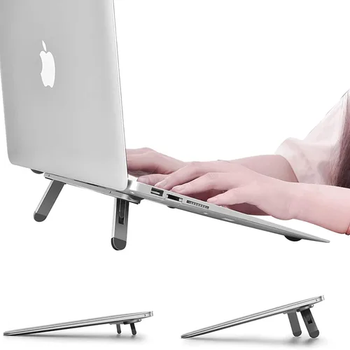 Vista 11 de Elevadores de computadora portátil para escritorio, soporte para laptop de 4 alturas ajustables, elevador de teclado, patas ergonómicas