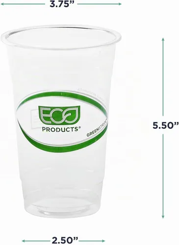 Vista 3 de ECO PRODUCTS GreenStripe Vasos de Plástico Transparentes Compostables Grandes de 20oz PLA, Caja de 1000, Vasos Fríos Desechables Renovables a Base