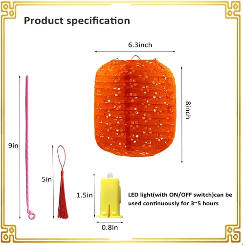 Vista 8 de 12 linternas de papel chinas, japonesas, coloridas linternas de papel colgantes con luces LED, 8 pulgadas, ovaladas, decorativas, asiáticas