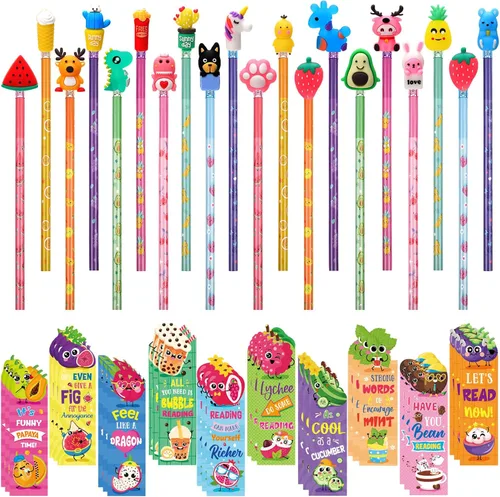 Vista 6 de Teling Juego de 80 marcadores y lápices perfumados con bonitos adornos para lápices, divertidos lápices con temática de comida de frutas, marcadores
