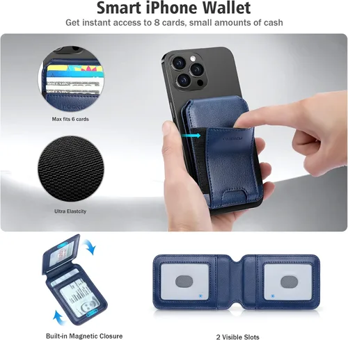 Vista 4 de nuoku Cartera magnética para teléfono compatible con cartera Magsafe, tarjetero magnético para iPhone 15/14/13/12, no compatible con 13/12 mini