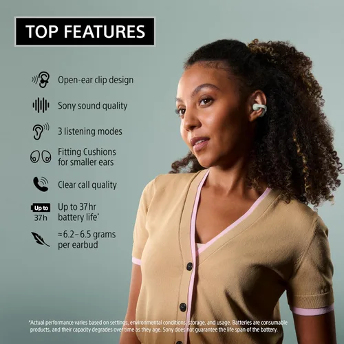 Vista 3 de Sony LinkBuds Clip Open-Ear Auriculares verdaderamente inalámbricos, ajuste cómodo y seguro, diseño ligero de clip, controles táctiles, conciencia