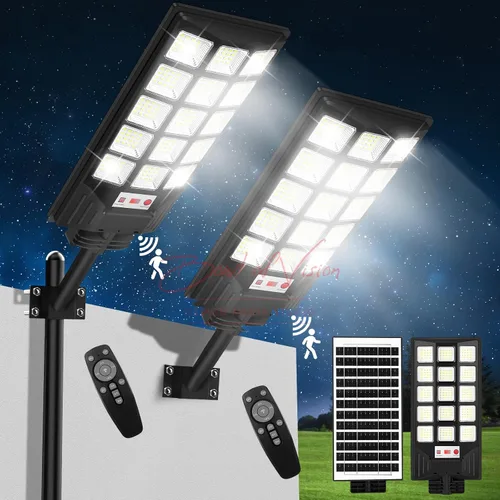 Vista 16 de Luces solares de calle para exteriores, luces impermeables con sensor de movimiento y control remoto, 20000 lm, 6500 K, del atardecer al amanecer