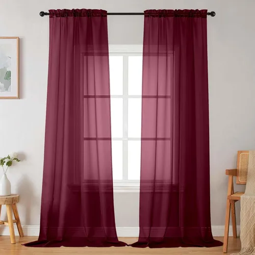 Vista 286 de 2 paneles de cortinas traslúcidas blancas para dormitorio, sala de estar, 96 pulgadas de largo, modernas, suaves, ligeras, con bolsillo para barra