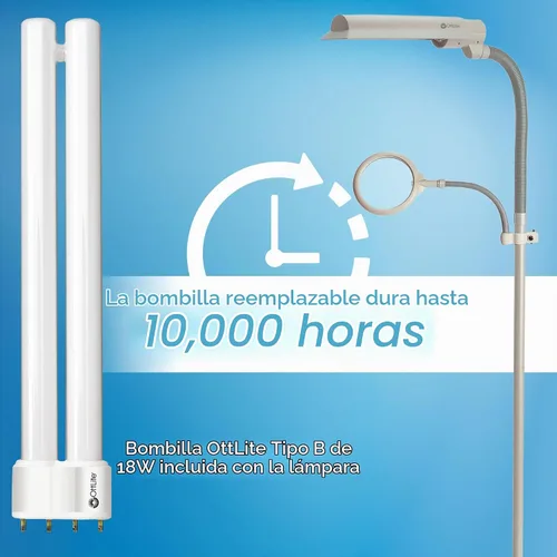 Vista 8 de OttLite EasyView CFL - Lámpara de pie con lupa, 18 W, color gris paloma