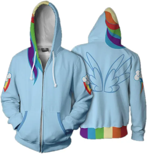 Vista 3 de Wsysnl Rainbow Dash Anime 3D Cosplay Cardigan Zip HoodieUnisex Adult