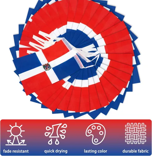 Vista 4 de Bandera de cuerda de la República Dominicana, pequeña mini bandera de la República Dominicana, bandera de escarapela, decoración nacional del país