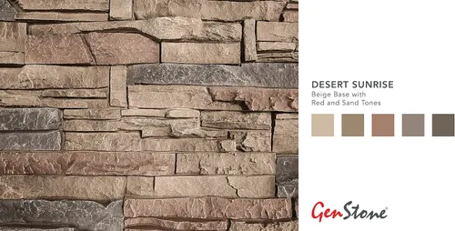 Vista 4 de GenStone Panel de esquina interior de 90 grados de piedra apilada de imitación de 22.5" x 12" en color amanecer del desierto para proyectos