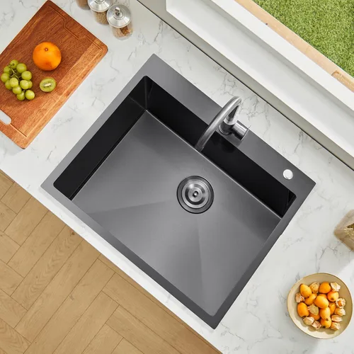 Vista 8 de VEVOR Fregadero de cocina empotrado de 25" con profundidad de 9" Fregadero de cocina de montaje superior de un solo tazón Fregadero de acero
