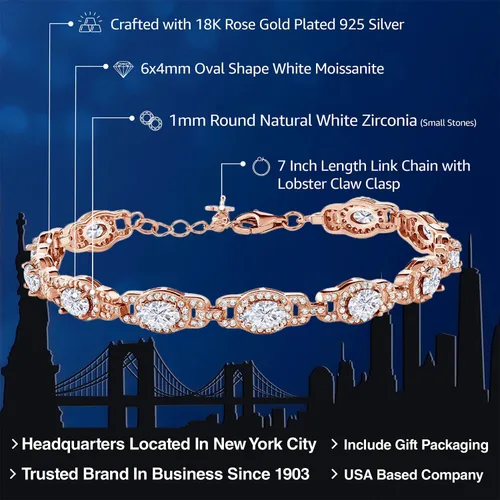 Vista 91 de Gem Stone King 18K Rose Gold Plated Silver Oval Gemstone Birthstone Tennis Bracelet For Women Oval 6X4MM 7 Inch With 1 Inch Extender Fine