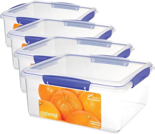 Vista 8 de Sistema KLIP IT Recipiente para almacenar alimentos, 5 L, hermético y apilable, sin BPA, transparente con sujetadores azules