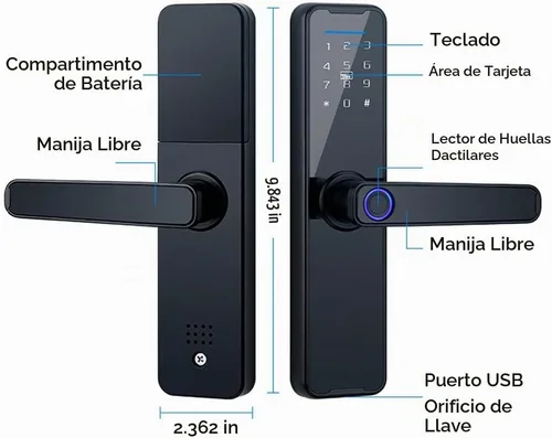 Vista 6 de Tuya Smart Lock - Cerradura de puerta con huella digital y teclado con asa, cerrojo electrónico, compatible con la aplicación Tuya