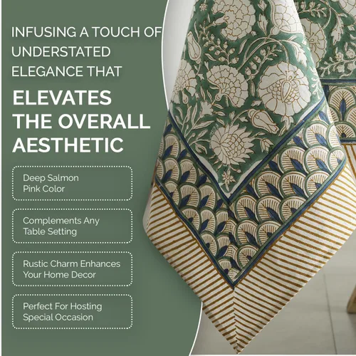 Vista 5 de Labhanshi Mantel redondo de 108 pulgadas con estampado de bloques de mano indio, 108 pulgadas, 10 plazas y rectangular, 60 x 90 pulgadas, mantel