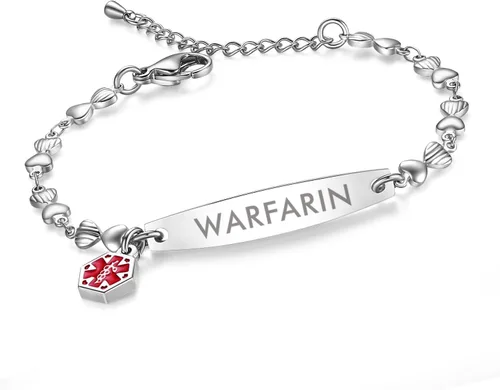Vista 107 de LinnaLove - Pulsera de identificación de alerta médica con cadena Rolo simple pregrabada para mujer