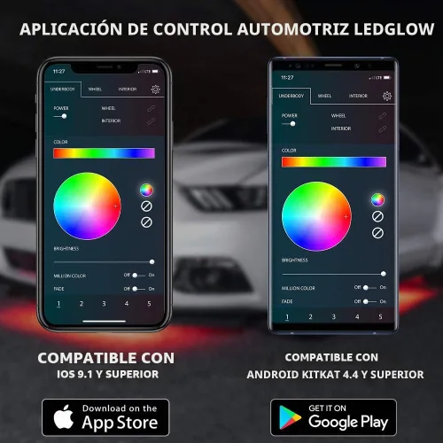 Vista 5 de LEDGlow, 4 unidades. Kit de iluminación LED para carrocería de autos, millones de colores SMD, con control para celular mediante Bluetooth