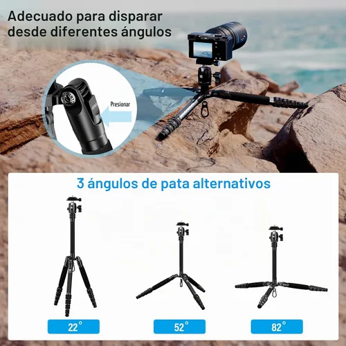Vista 4 de SIRUI Trípode de Viaje Ligero de Fibra de Carbono, Trípode de Cámara Compacto de 52" con Kit de Cabeza de Bola de 360°, Columna Central Desmontable