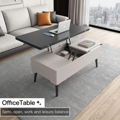 Vista 8 de Guyii Mesa auxiliar elevable con compartimento de almacenamiento oculto, mesa central multifunción 3 en 1, mesa de centro moderna elevable, mesa