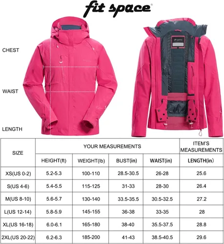 Vista 7 de fit space Abrigo de esquí de invierno para mujer, chaqueta con capucha para snowboard, deportes