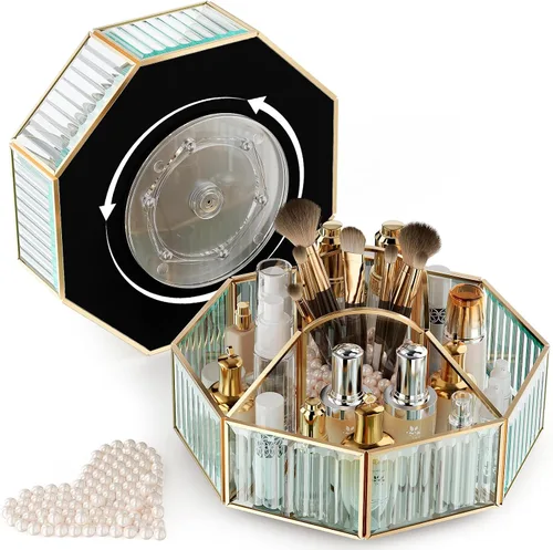 Vista 7 de CoralHouse Organizador de maquillaje giratorio de 360° con soporte para brochas de maquillaje para encimera, almacenamiento de baño, cuidado