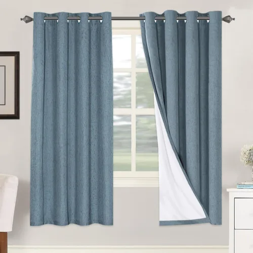 Vista 171 de H.VERSAILTEX Cortinas 100% opacas con aislamiento térmico, texturizadas, de lino, con bloqueo completo de calor y luz, para sala de estar y Negro