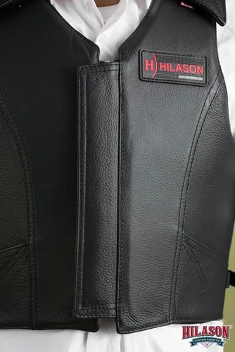 Vista 7 de HILASON Black Rodeo Safety Vest Leather Bull Riding Protection