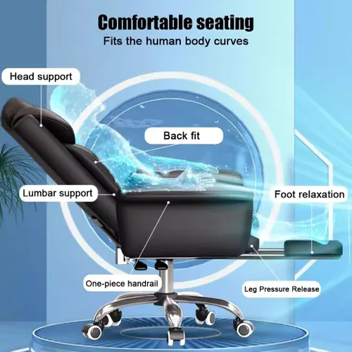 Vista 3 de Silla de oficina, silla ejecutiva de cuero ajustable, respaldo alto, silla ergonómica de escritorio para computadora, soporte lumbar, silla de Negro
