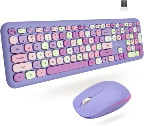 Vista 8 de X9 - Lindo teclado y mouse inalámbricos, teclado y mouse coloridos de 2.4 G con máquina de escribir multicolor retro, teclas para teclado de Negro