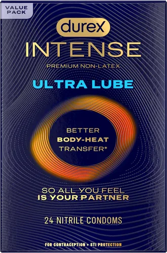 Vista 12 de Durex Intense Ultra Lube - Preservativos sin látex, condones ultrafinos lubricados con lubricante de silicona, sin látex, nitrilo premium, 10