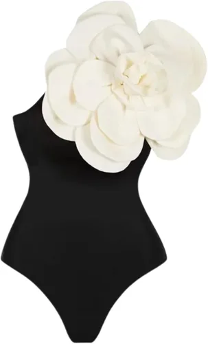 Vista 2 de FLAXMAKER Traje de baño y pareo de una pieza con estampado animal de flores 3D de un hombro