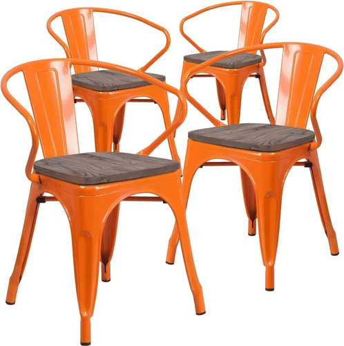 Vista 10 de Flash Furniture Silla de metal negro con asiento y brazos de madera