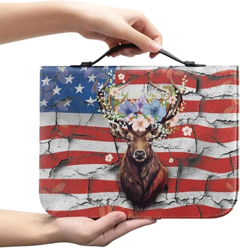 Vista 15 de Bengbobar Fundas para la Biblia con diseño de guepardo de la bandera estadounidense, funda impermeable para libros para mujeres y hombres, funda