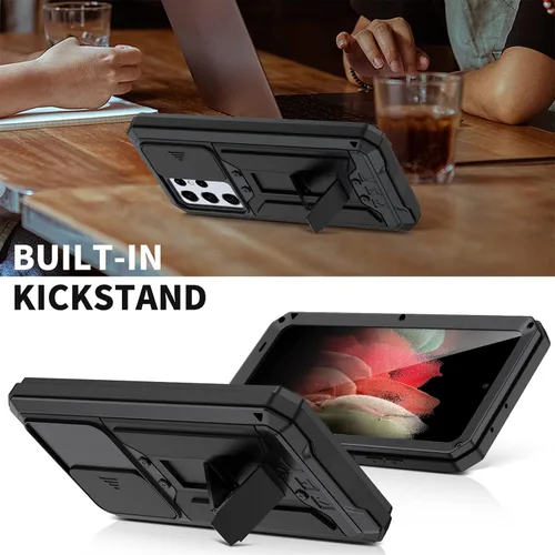 Vista 4 de Funda de metal para Samsung Galaxy S21/S21 Plus/S21 Ultra, [grado militar a prueba de golpes] [protector de pantalla integrado] Funda protectora
