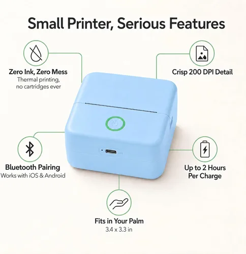 Vista 4 de Mini impresora térmica portátil, Bluetooth, azul Sierra Sierra Azul