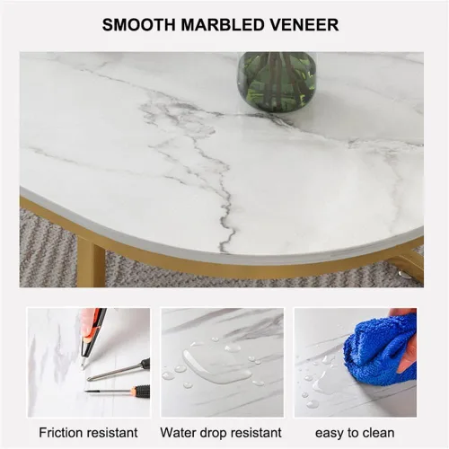 Vista 6 de Mesa Marble Oval Coffee Table Nordic Creative Metal Side Table Fashion Wrought Iron Center Table w/Metal e Home Living Room Furniture Black