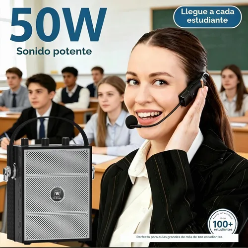 Vista 2 de Amplificador de voz, sistema PA portátil con micrófono de diadema inalámbrico y altavoz, micrófono portátil Bluetooth de 40W y altavoz