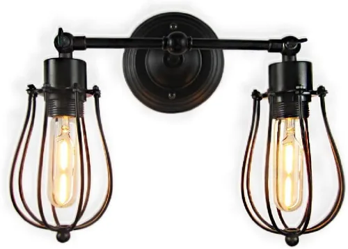 Vista 9 de Luces de pared estilo rústico americano, estilo vintage, enchufe ajustable, iluminación industrial, apliques de jaula de metal de alambre rústico