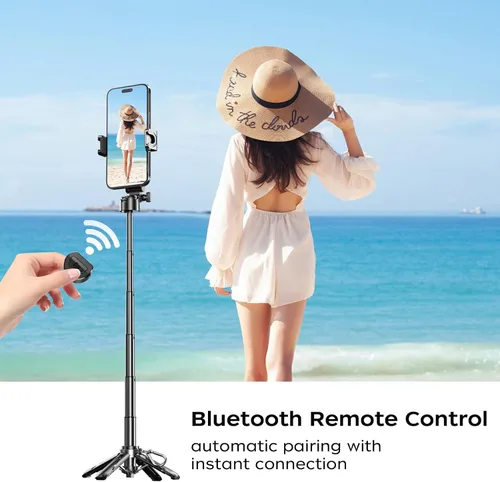 Vista 9 de Trípode Selfie Stick Mini con control remoto, trípode de agarre extensible de 17 pulgadas, tamaño de bolsillo 3 en 1 con 2 zapata fría, obturador