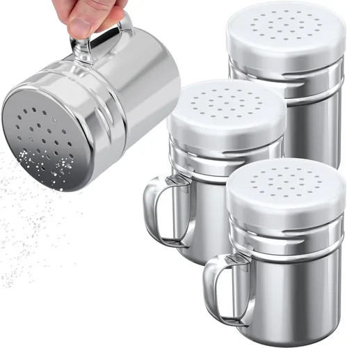 Vista 9 de CUSINIUM - Salero y piminero de acero inoxidable de 6 oz - Con tapa de plástico - Con asa