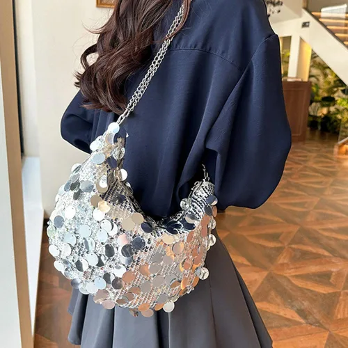 Vista 3 de Bolso de noche con lentejuelas brillantes para mujer, bandolera y bandolera para fiesta, graduación, boda