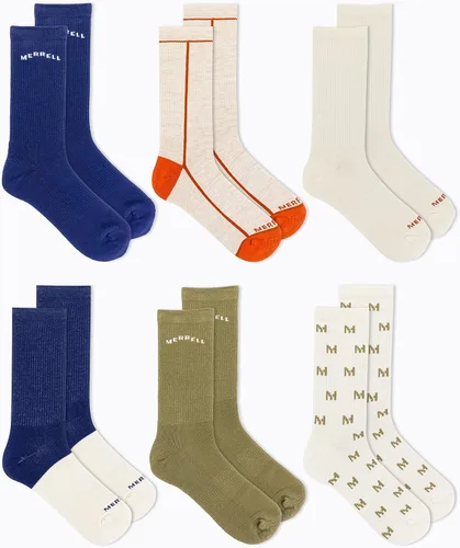 Vista 2 de Merrell Mens and Womens Recycled Cushioned Crew Socks - Unisex 6 Pair Pack - Arch Support Band and Moisture Management