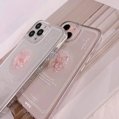 Vista 4 de Ownest - Funda compatible para iPhone 12, diseño bonito de lazo de arco 3D en rosa, delgada, transparente, diseño estético, para mujeres y lazo rosa