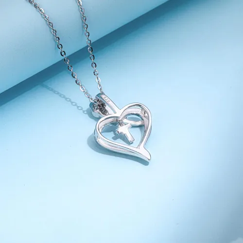 Vista 3 de Agvana Regalos para el día de San Valentín para ella, collares con inicial de plata esterlina para mujer, collar con dije de corazón de flor